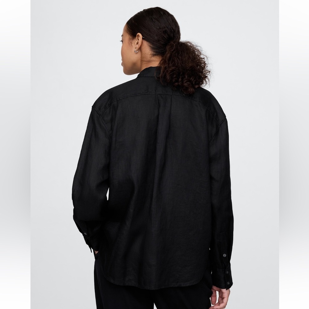 Gap 100% Linen Oversized Button Down Shirt -Black, size Small​ - Picture 2 of 8